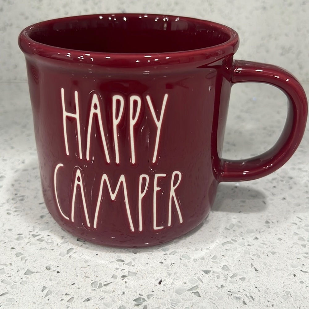 New Rae Dunn HAPPY CAMPER Shorter Coffee Mug